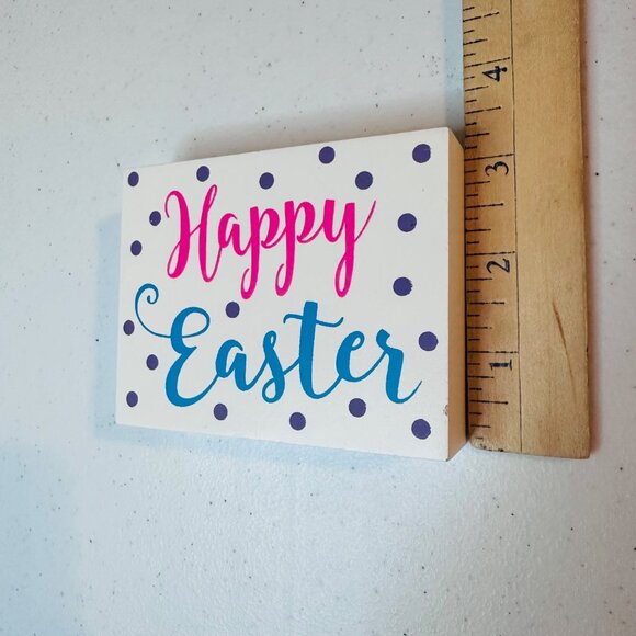 HAPPY EASTER Easter wood block sign Easter decoration tiered tray polka dots - Picture 3 of 9